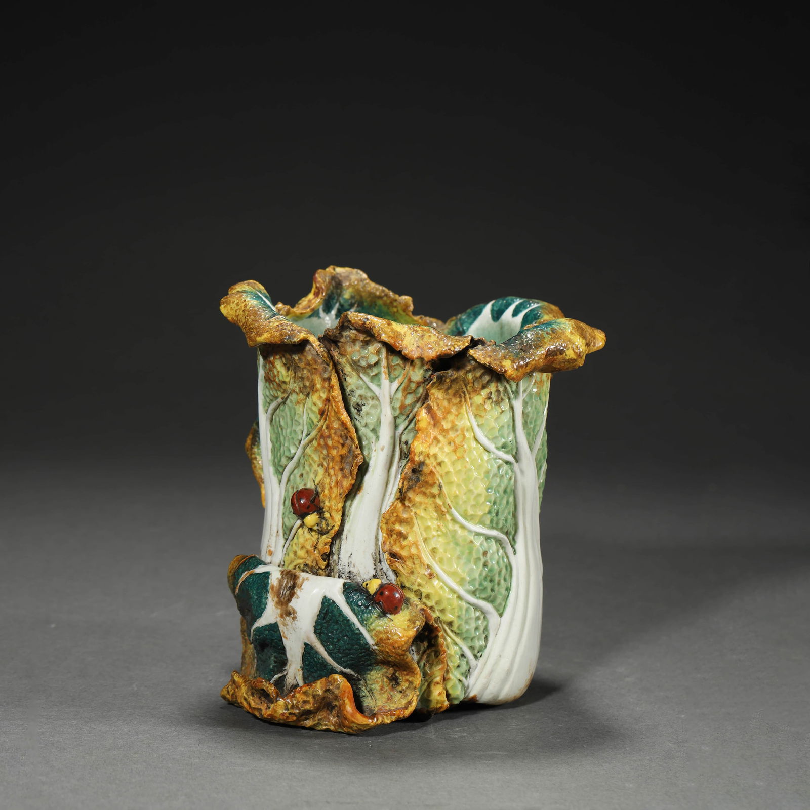 Famille Rose Cabbage Shaped Brush Pot