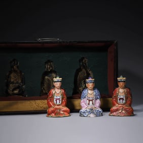 Three Famille Rose Buddha Statues