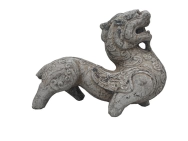 A Rare Old Chinese Stone Carved Male Winged Lion