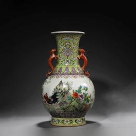 Famille Rose Daji Double-Eared Vase