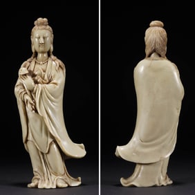 Carved Shoushan Stone Guanyin Statue