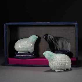 Pair of Jadeite Quail Boxes and Covers