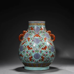 Green-Ground Fortune&Longevity Ruyi-Eared Vessel
