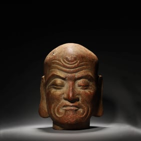 Gilt Painted Iron Head of Arhat