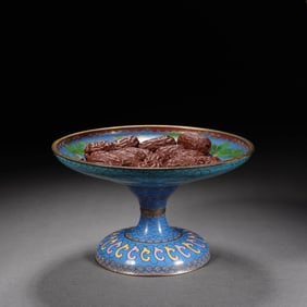Cloisonne Enamel Stem Plate with Agate
