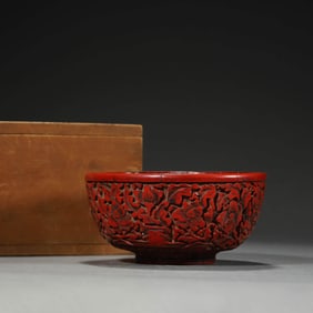 Carved Red Lacquerwork Incised Bowl