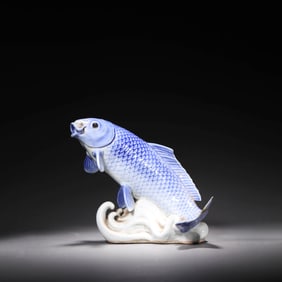 Blue and White Statue of Fish