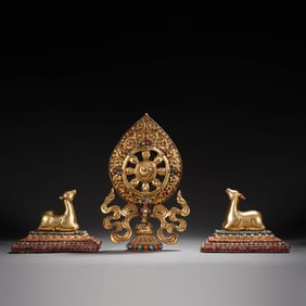 Set of Gilt-bronze Buddhist Implements and wheel
