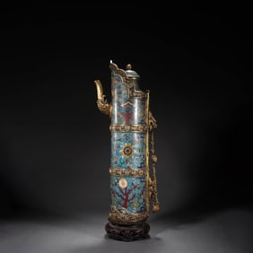 Cloisonne Enamel Hardstone Inlaid Monk's Cap Pot