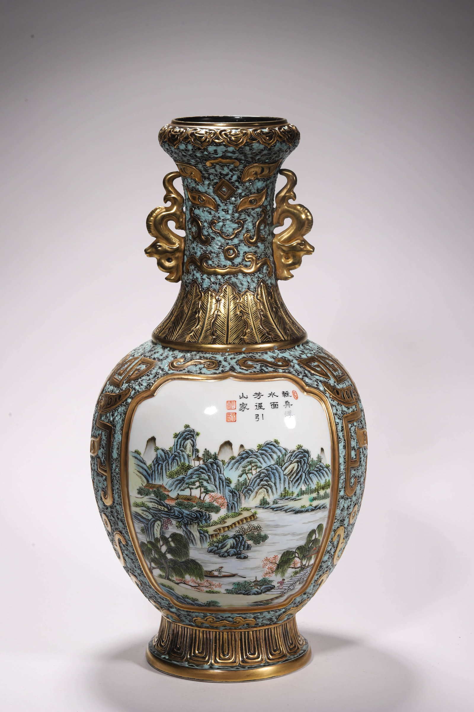 An Archaized Bronze-Glaze Landscape Double-Eared Vase (1 of 6)