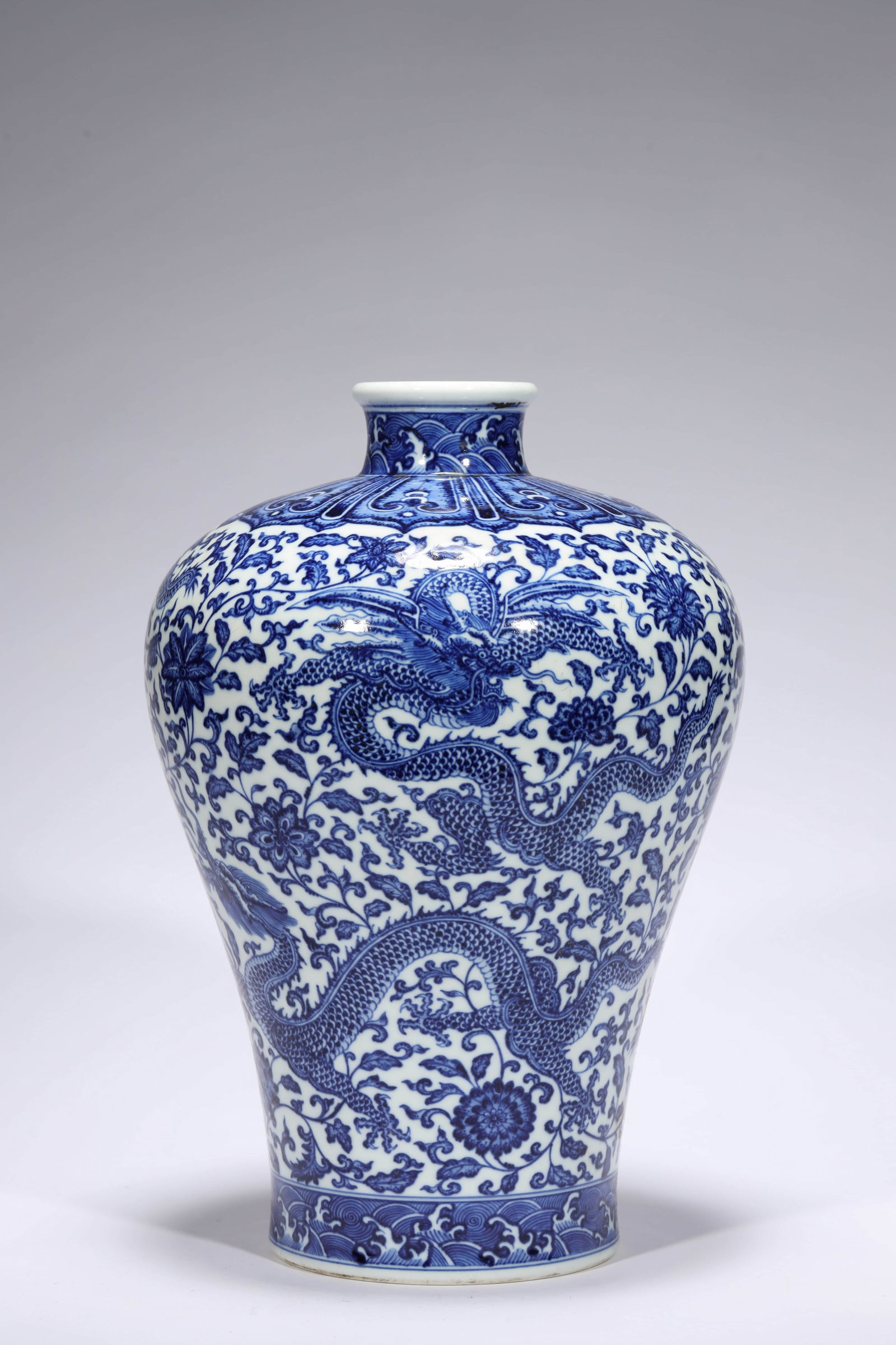 A Blue and White Dragon and Lotus Meiping: A Blue and White Dragon and Lotus Meiping. Height:36cm Diam.:24.5cm