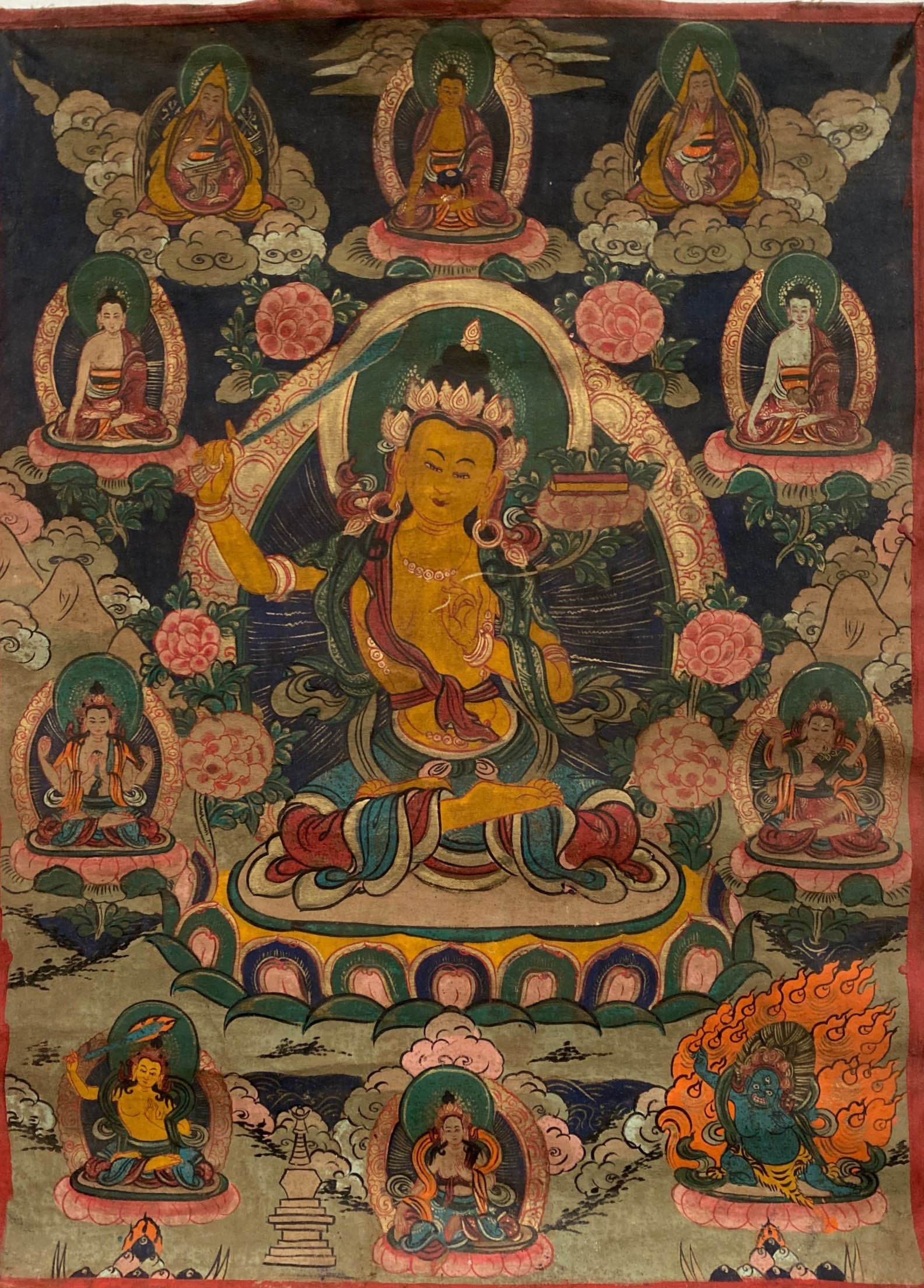A Tibetan Thangka: A Tibetan Thangka. Height: 32" Length: 23.25"