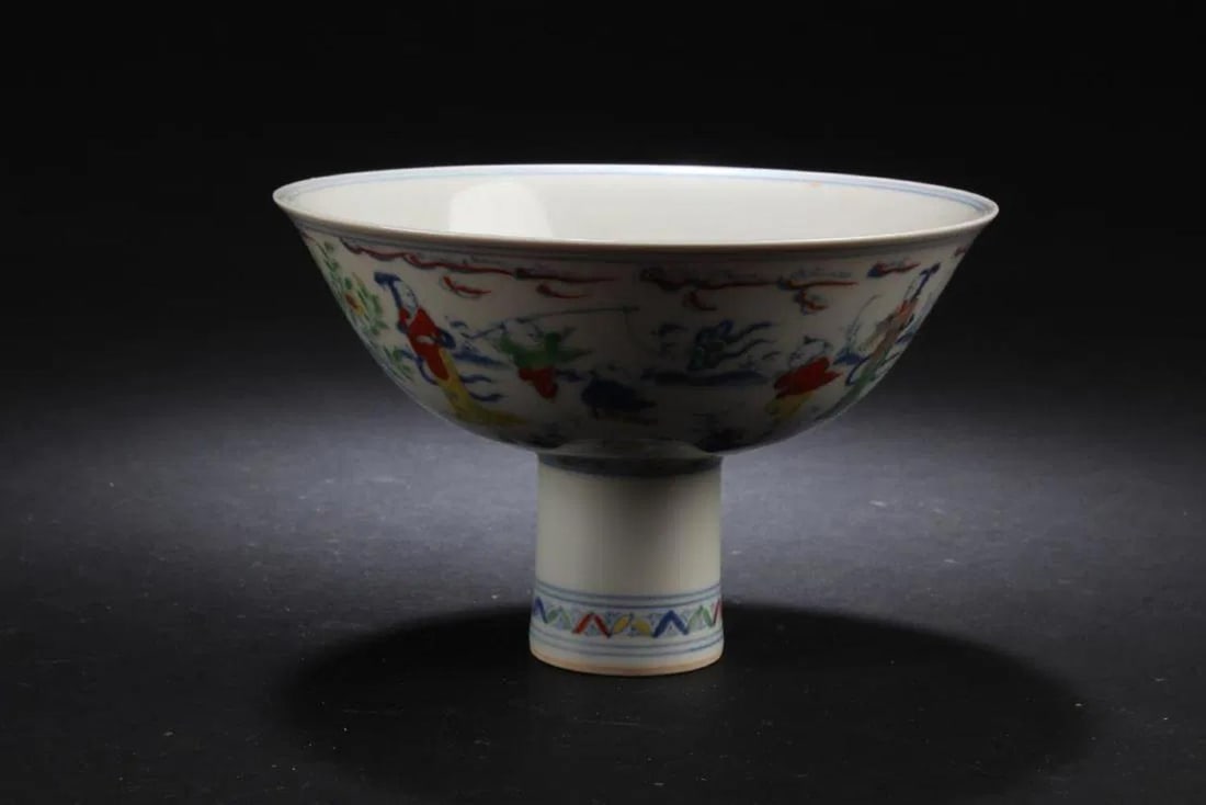Chinese Porcelain Stem Bowl: Chinese Porcelain Stem Bowl. 'ChengHua' mark at base. Diameter: 6"