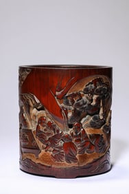 Carved Bamboo Scholar and Pine Brush Pot