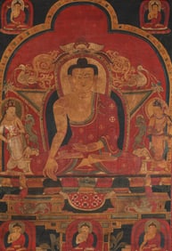 Tibetan Mineral Pigment Thangka of Shakyamuni Buddha