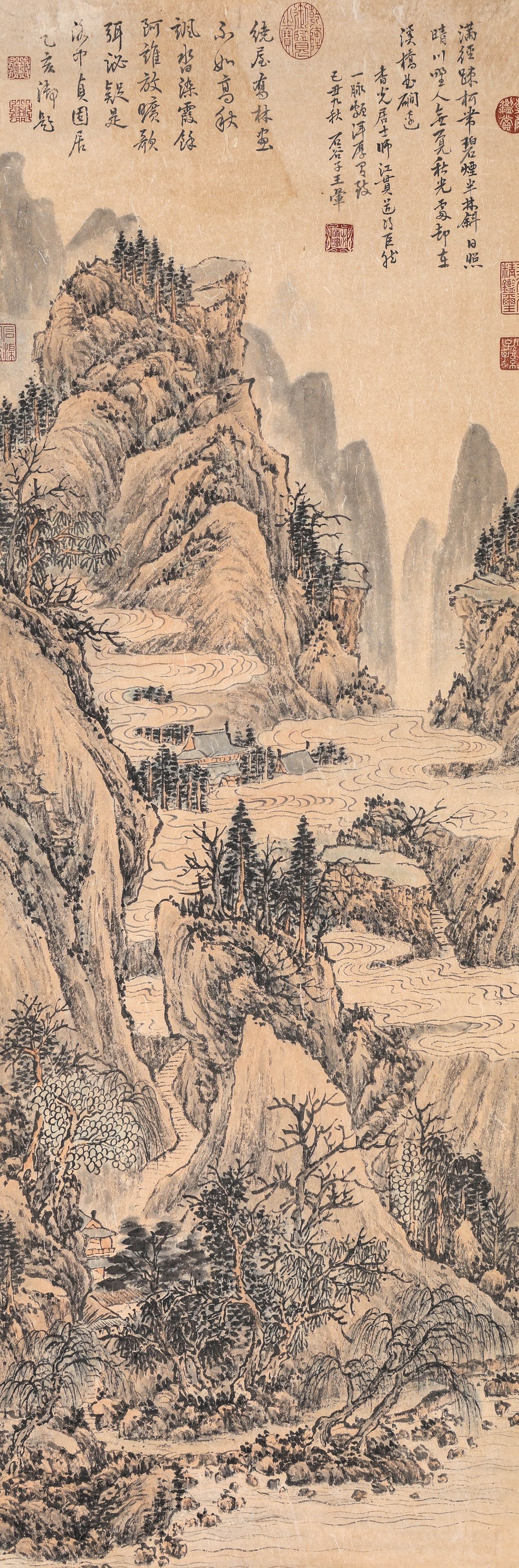 Wang Hui Mark, Chinese Landscape Painting: Wang Hui Mark, Chinese Landscape Painting. Width:41cm Height:121cm