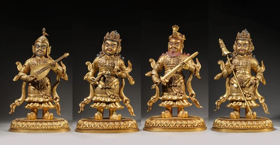 Set of Four Gilt-Bronze Statues of Guardian