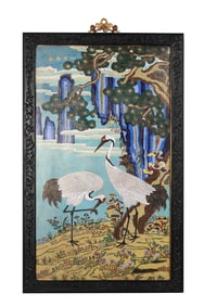 Cloisonne Enamel Crane and Pine Tree Hanging Screen