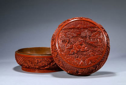 Large Carved Red Lacquerwork Box