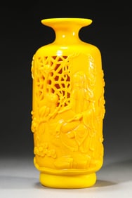 Yellow Glassware Openwork Figure Rouleau Vase