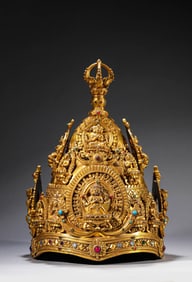 Tibetan Girl Bronze Hardstone Inlaid Emperor Crown