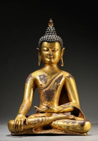 Tibetan Gilt Bronze Statue of Shakyamuni Buddha