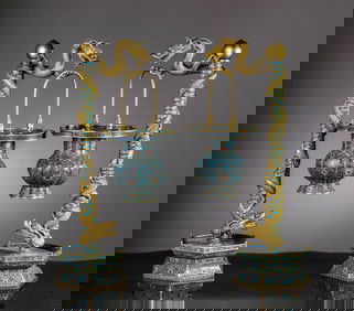 Pair of Cloisonne Enamel Candlesticks