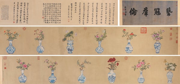 Lang Shining Mark, Chinese Antiques and Flower Painting Handscroll