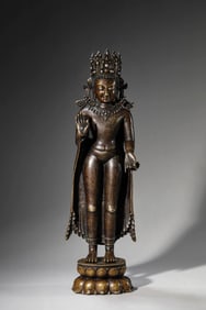 Tibetan Copper Alloy Silver Inlaying Statue of Shakyamuni Buddha