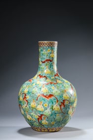 Lavender-Glazed Relief-Decorated Bat Octagonal Tianqiuping