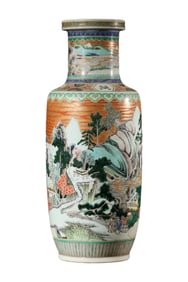 Wucai Glaze Landscape Rouleau-Shape Vase