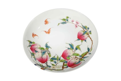 Famille Rose Peach and Bat Dish