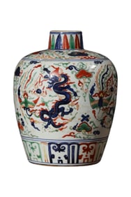 A Wucai Dragon and Phoenix Straight-Neck Jar
