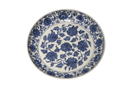 A Blue and White Peony Flower Dish