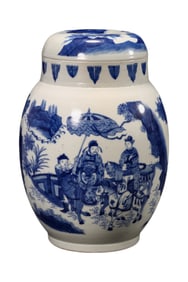 A Blue and White Figure Jar with Lid