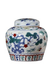 Doucai Glaze Pine Tree and Flower Tian Jar and Cover