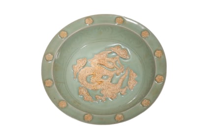 Celadon Glaze Dragon and Cloud Dish