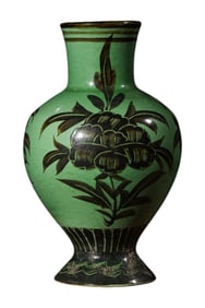 Green Glaze Sgraffito Baluster Vase