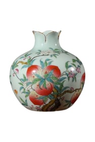 Celadon Ground Famille Rose Peach Pomegranate-Form Vase