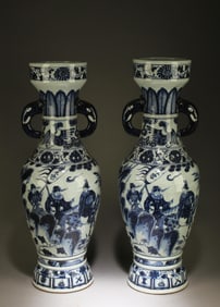 A Pair of Blue and White Vases