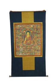 A TIBETAN THANGKA ON SILK FRAME
