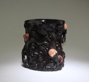 A Carved Wooden Brushpot