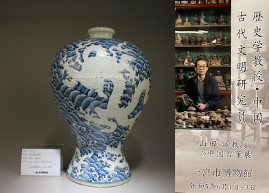 A Blue and White Meiping Vase with Dragon Motif