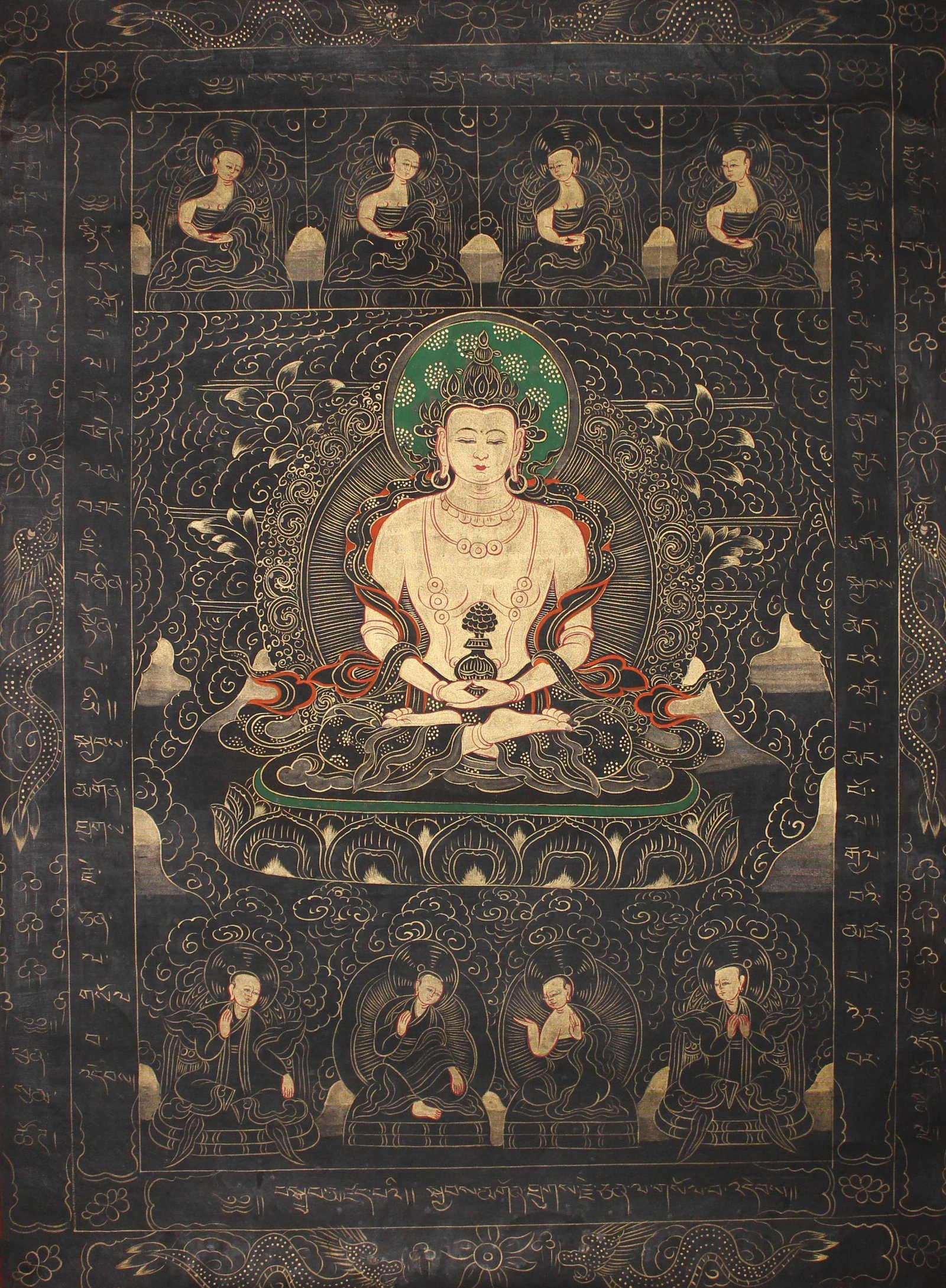 A Tibetan Thangka: A Tibetan Thangka. Height: 37.7" Length: 28.3"