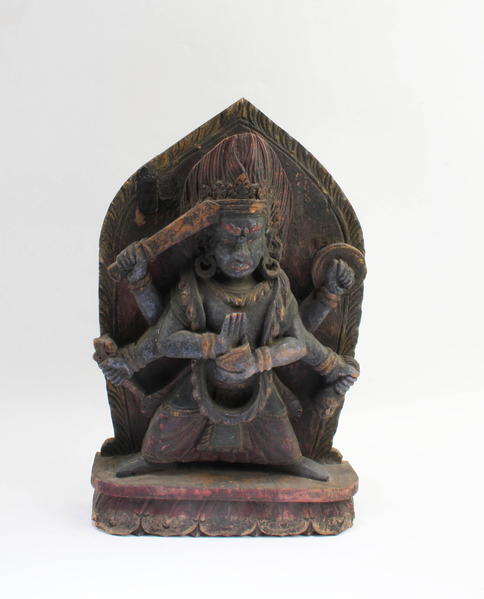 Antique Carved Wooden Tibetan Deity 'Da Wei De Jin (1 of 6)