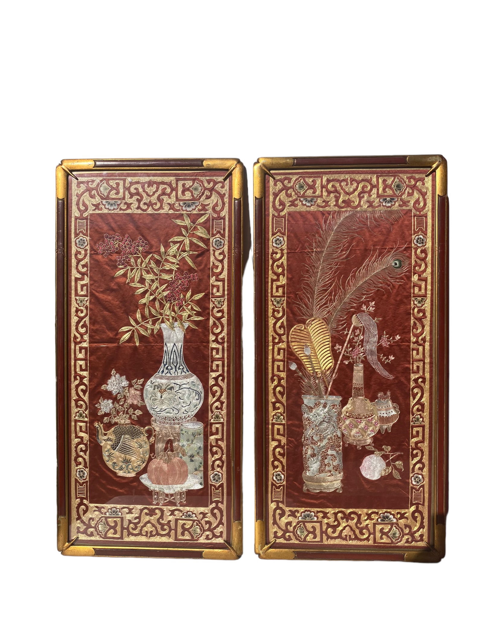 A Pair of Chinese Flower Embroidery Textiles (1 of 15)