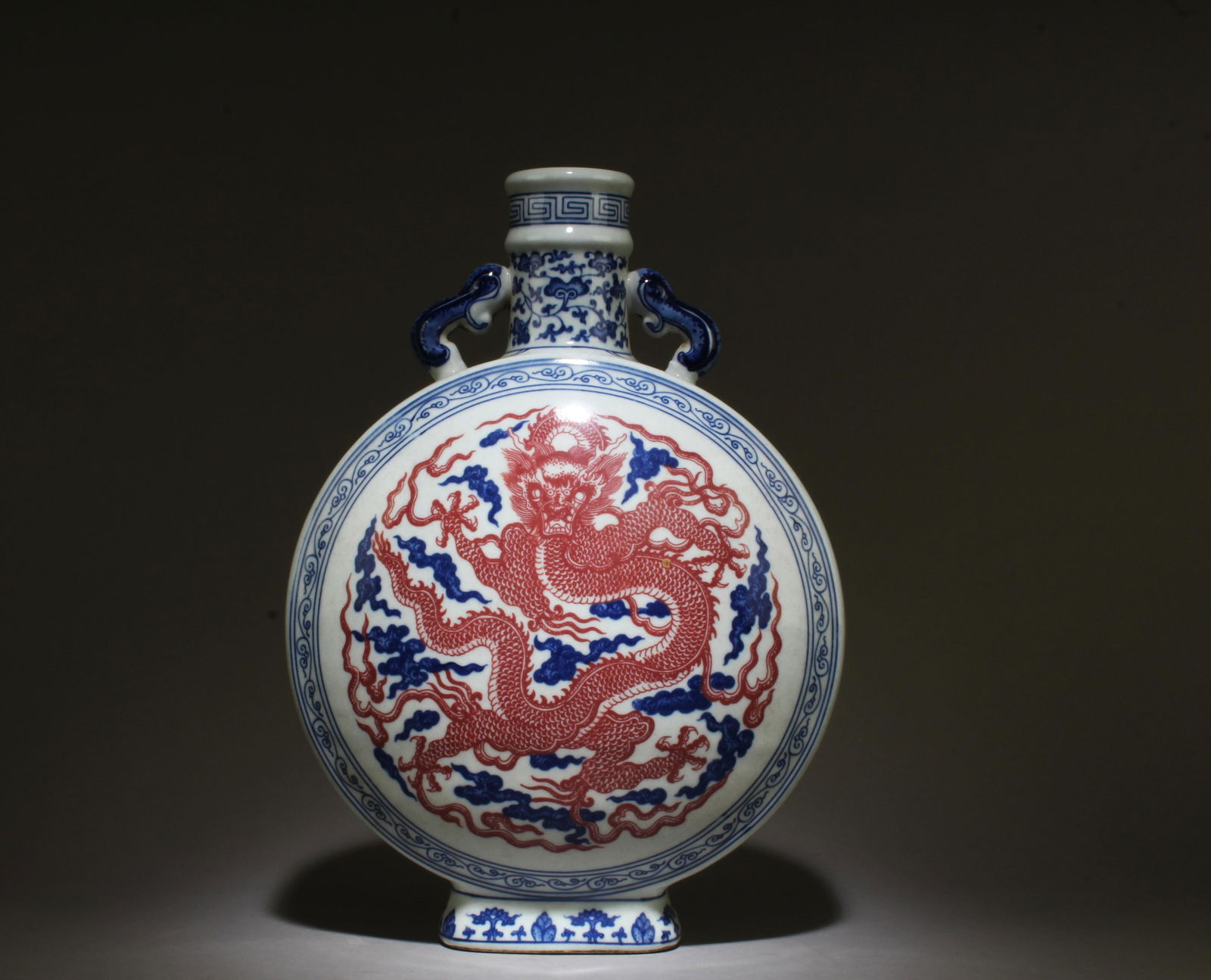 A Blue, White, and Red Dragon Moonflask Vase (1 of 7)