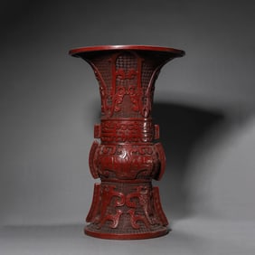 Carved Cinnabar Lacquer Beaker Vase