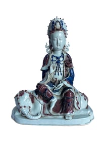 An Iron Red Blue & White Guanyin Statue