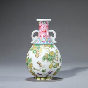 Famille Rose Gourd Pear-Shape Vase